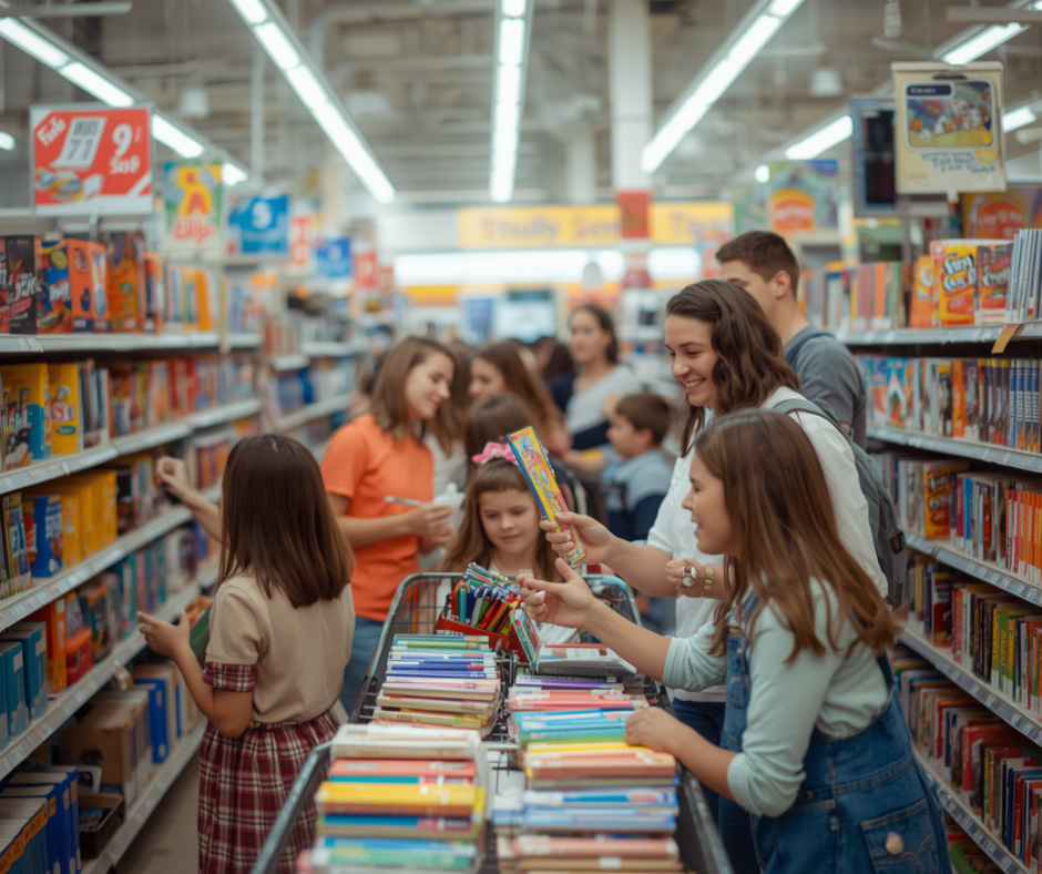 People looking through books at a store