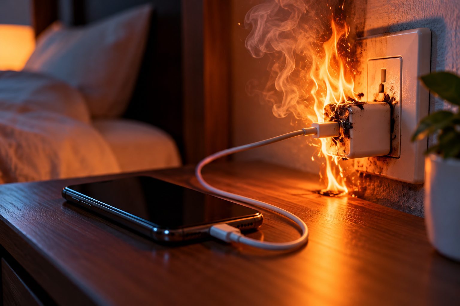 phone charging causing fire